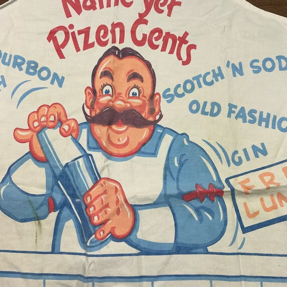 Vintage 1950s Bartender Novelty Cotton Apron “Name Yer Pizen Gents” 36